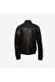 Men's Shirt Collar Sleeves Cuffed Zippered Black Leather Coat K-909 - 2