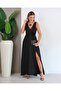 Women's Strappy Deep V-Neck Slit Long Dress - 2