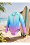 Girl's Sunset Surf Long Sleeve Zippered Sun Protection Swimsuit - Cap Set - 2