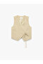 Viscose Fabric Double-Breasted Crop Vest with Tie Detail - 3
