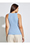 Blue Solid Basic Ribbed Casual Tank - 5