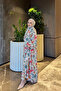 Pomegranate Flower Half Buttoned Sleeves Elastic Patterned Viscose Dress - 2