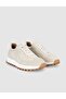 Cream Suede Leather Women's Sneaker Shoes - 2