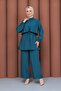 Windbreaker and Waist-Tied Trousers Set in Petrol Blue - 2