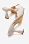 Women's Beige Patent Leather Stone Buckle Square Toe 7 cm Goblet Heeled Slippers Shoes Lorea - 4