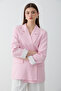 Women's Pink Striped Lined Blazer Jacket with Sleeve Detail - 4