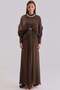 Stone and Flywheel Detailed Yoryo Silk Hijab Evening Dress Brown 1254