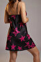 Star Patterned Black Strappy Satin Nightgown - 4