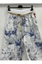 Women's White Italian Floral Patterned Straw Belted Wide Leg Linen Palazzo Trousers 38 - 44 Size - 3