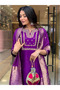 Purple Embroidered Kurti Set with Jacquard Dupatta - AMZ1012 | Purple-Size-L-40Inches - 3