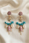 Pink Fish and Turquoise Starfish Figured Seashell Hoop Earrings - 2