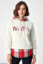 Women's Hooded Plaid Patterned White Sweatshirt - 2