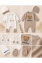 Baby Boy 4-Piece Teddy Bear Printed Overalls with Embroidery Detail, 100% Cotton - 4