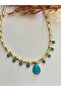 Gold Bone Necklace Turquoise Bead Charm Necklace .Summer Trend Necklace - 2