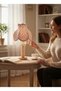 French Lace Powder Pink Velvet Headboard Classic Lampshade with Natural Wooden Legs