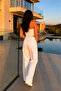 High Waist White Palazzo Denim Trousers Jeans - 3