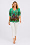 Women's Plus Size Green, V-Neck, Short Sleeve, Palm Print Blouse 65N39551 - 5