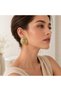 Gold Framed Water Green Stone Detailed Women's Earrings - 2