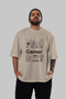 Gamer Oversize Front Printed Beige T-Shirt 100% Cotton Streetwear Premium Comfortable Fit - 5