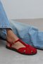Majes Red Suede Leather Embroidery Detail Flat Sole Women's Sandals - 8