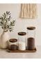 Acacia Lid Borosilicate Glass Jar Set with Acacia Stand (1300Ml-1000Ml-500Ml)