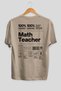 Math Teacher Oversize Back Printed Beige T-Shirt 100% Cotton Streetwear Premium Comfortable Fit
