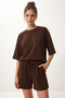 Modal Oversize T-Shirt Shorts Set Lub0379 Brown - 4