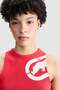 Ecko Red Hannah Regular Fit Crop Crew Neck Printed Women's Red Tank Top - 2