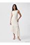 White Crew Neck Asymmetrical Cut Lace Dress - 4