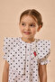 Polka Dot Asymmetrical Apple Embroidered Dress Ecru - 8