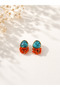 Gold Design Earrings with Turquoise Natural Stone and Orange Bead Detail - 2