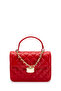 Women's Red Chain Charm Detailed Quilted Leather Hand and Shoulder Bag