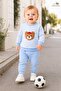 Baby Boy Set - Teddy Bear Patterned Striped Seasonal Top and Bottom Set - 6