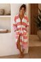 Peshtemal Bathrobe - Cotton - Hooded - Salmon Colored Stripes