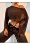 Women's Bat Sleeve Wide Cut Oversize Stylish Tulle Brown Transparent Blouse - 2