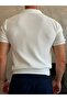 Men's Ribbed Zippered Soft Textured Tshirt White Eca082 - 5