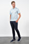 Blue-White Self-Patterned Polo Collar Short Sleeve Pocket Comfort Fit Cotton T-Shirt 1011260152 - 2