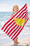 Lemon Themed Striped Beach Towel - Tropical Modern Red White Pool Sea Bath Seaside Coverlet
