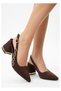 Bellamor Women's Satin Chain Detailed Slingback Thick Heeled Shoes