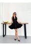 Women's Halter Neck Halter-Back Low-Cut Buttoned Mini Dress - 3