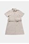 Regular Fit Plain Women's Beige Short Sleeve Dress - 5
