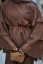 Women's Ruffle Sleeve Detailed Elastic Waist Suit Brown - 6