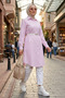 Women's Striped Patterned Belted Linen Pink Shirt