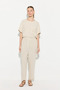 Elastic Waist Carrot Cut Linen Trousers - Beige