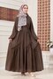 Mira Hijab Dress with Gathered Skirt Detail - Brown - 2