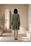 Shirt Collar Layered Lined Khaki Chiffon Dress - 3