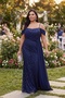 Women's Navy Blue Thin Straps Boat Neck Beaded Plus Size Evening Dress - 5