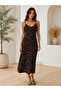 Women's Leopard Patterned V-Neck Long Summer Single Jersey Dress - 4