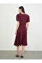 Burgundy Textured A-Line Midi Dress - 4
