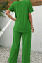 Women's Crew Neck Wrinkled Fabric Blouse Pants Summer Two-Piece Set - 2